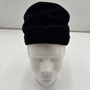 Hattie Carnegie Original Black Velour Midi Hat Made in France Vintage Bow Detail